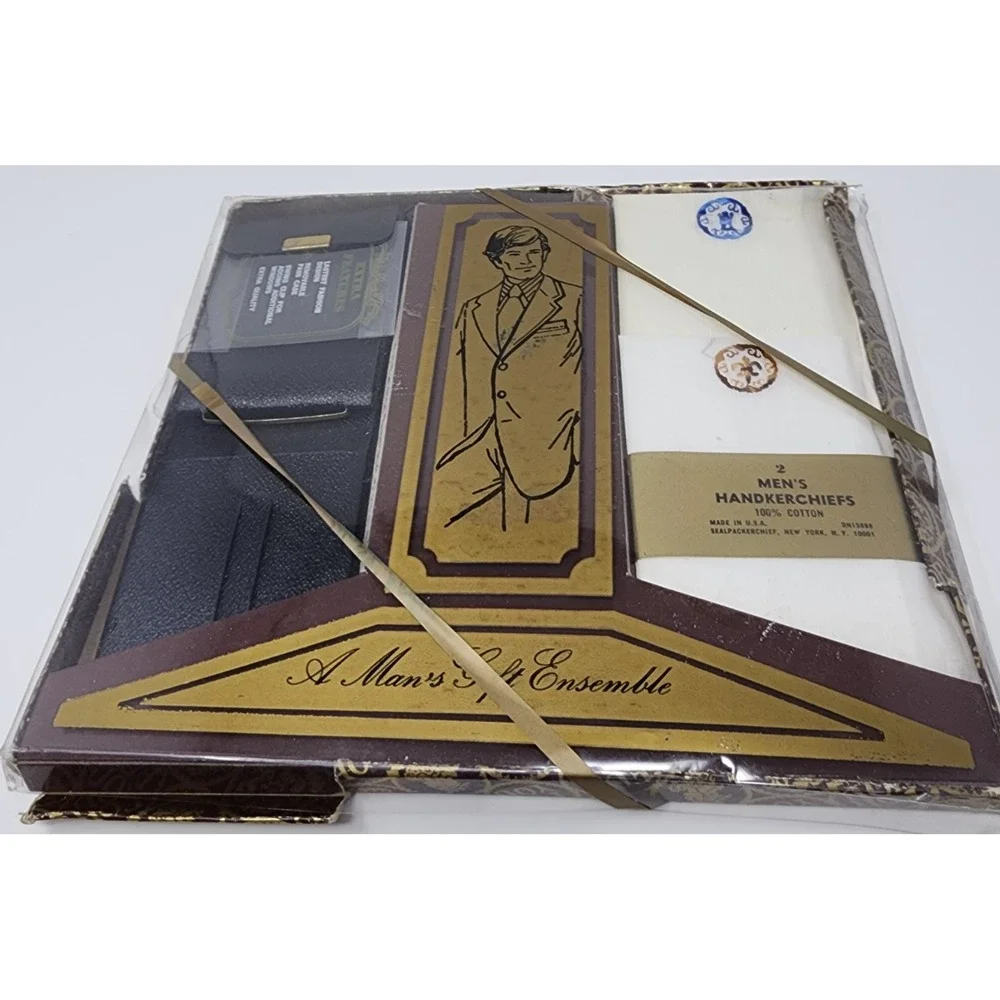 Vintage Mens Gift Set Wallet & Handkerchiefs NOS Sealed Mid Century‎ USA